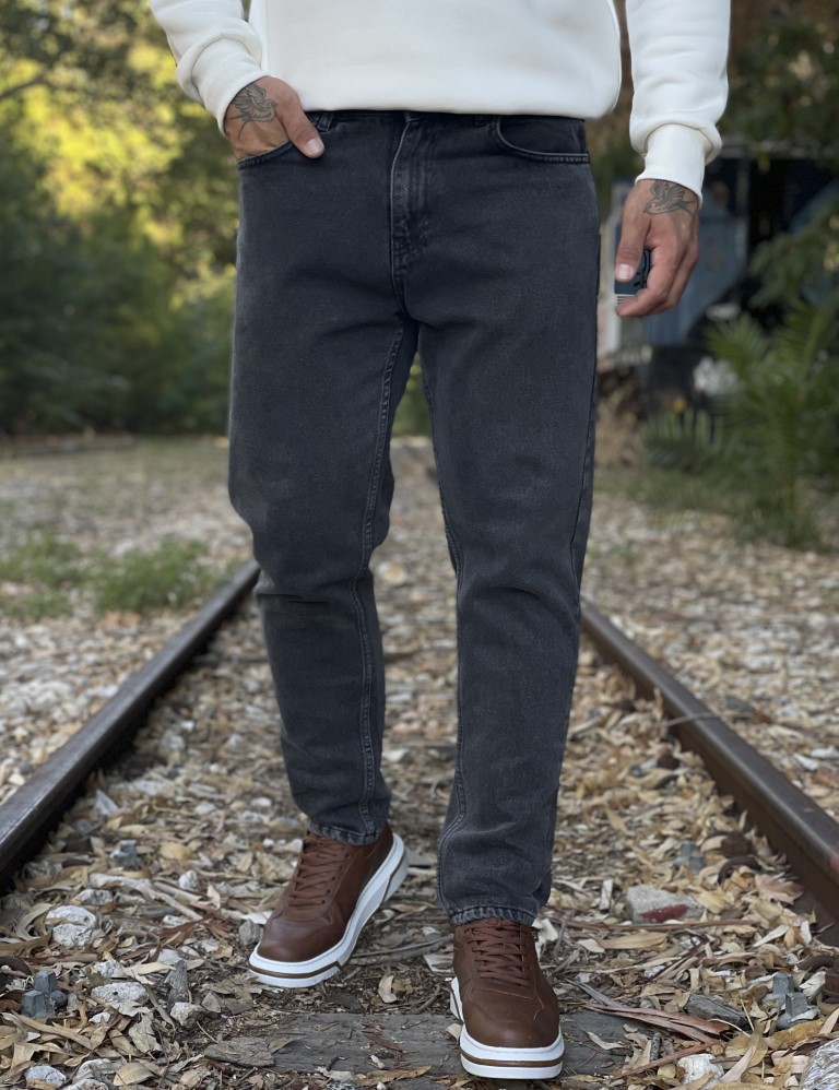 Ανδρικό μαύρο σταθερό Loose Jean πεντάτσεπο με φερμουάρ 2023 φωτογραφία